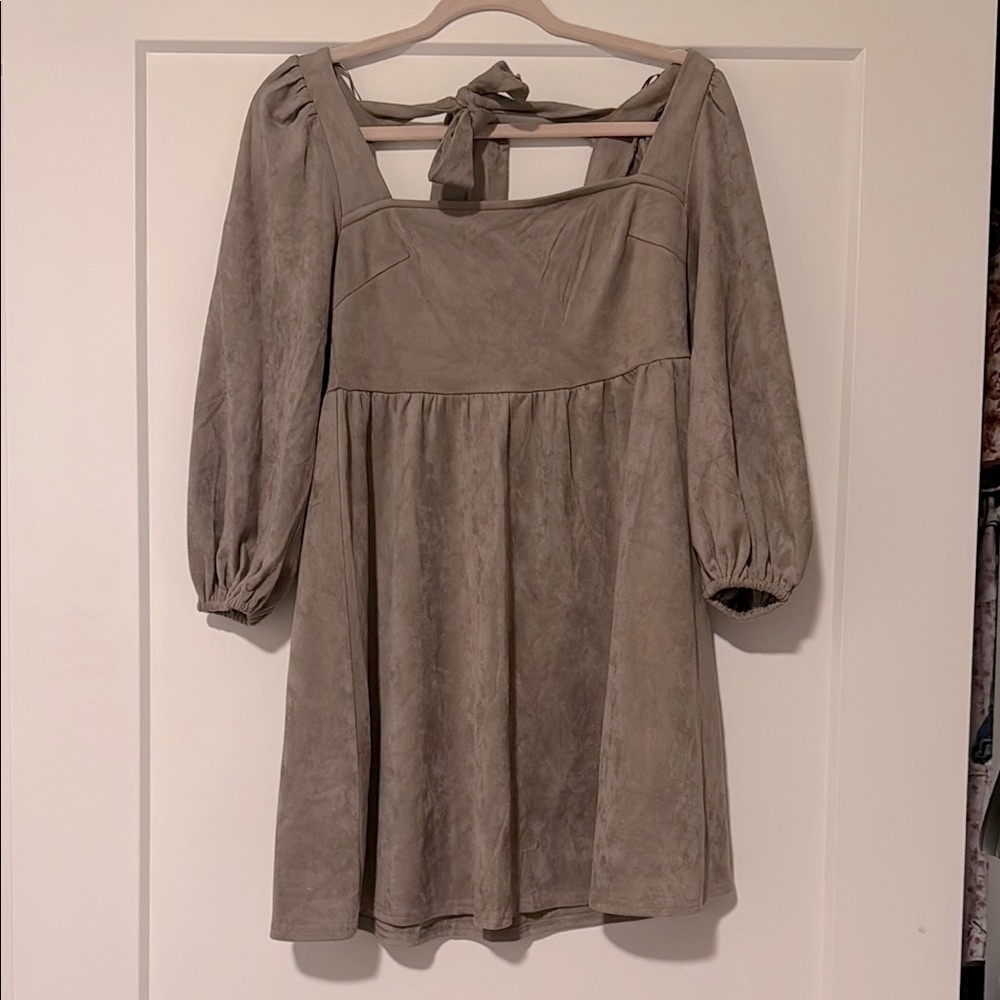 Pink Lilly Brown Suede Dress with Puff Sleeves